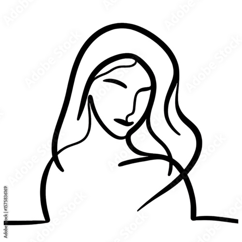 Elegant stylized drawing of a woman in black lines, ideal for logos, beauty branding, or minimalist designs, conveying simplicity and grace.