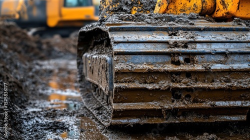 Muddy excavator tracks