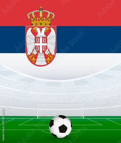Serbia National Football Theme, Stadium and Soccer Ball. Soccer Match Concept in Serbia.