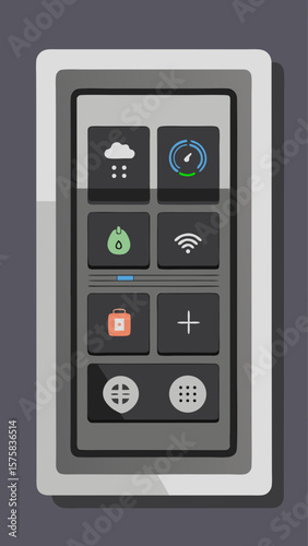 A white square with a black background and a weather icon on it. The weather icon is a cloud with raindrops