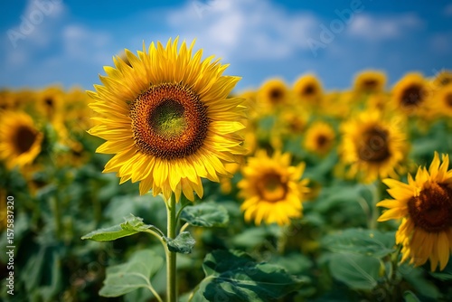 Vibrant Sunflower Field Under a Sunny Blue Sky