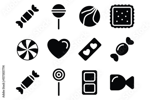 Sweet treats and candy icons lollipop heart