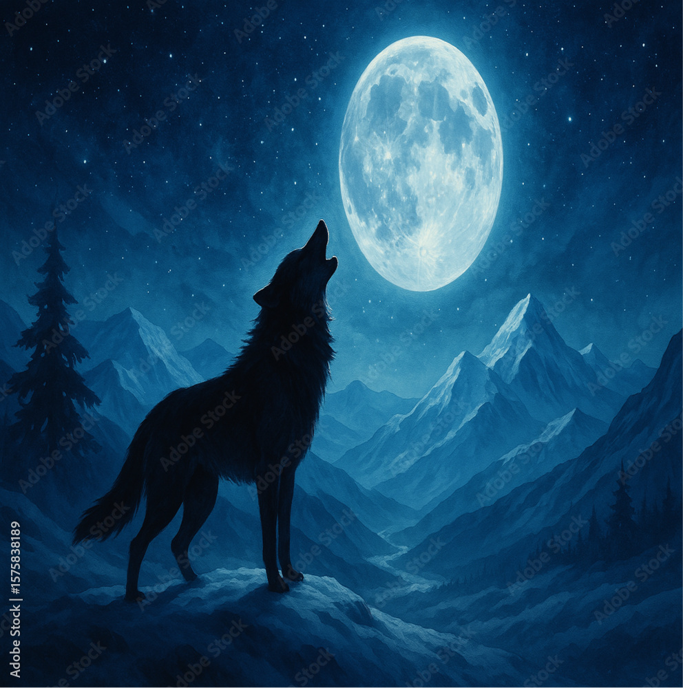 Obraz premium wolf howling at night