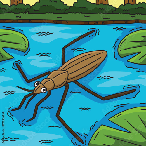 Insect Water Strider Animal Colored Cartoon 