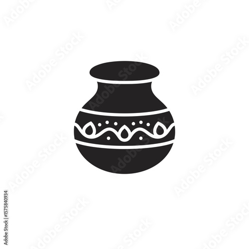 Illustration of a black pot with white decoration silhouette