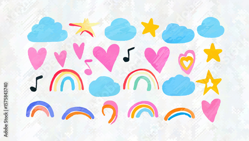 Cute Clouds Hearts Stars Rainbows Pattern

