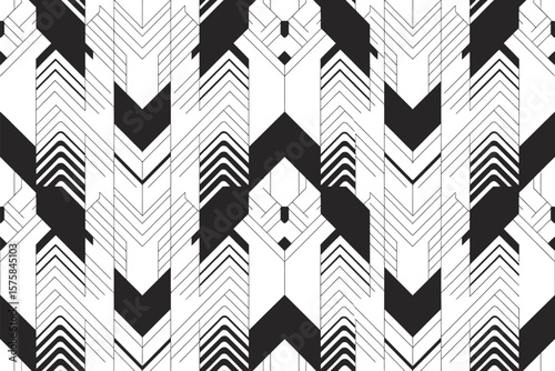 Striking black and white geometric pattern with an angular, modern design that would be perfect for backgrounds.