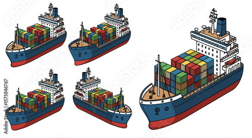 Cargo ships transport containers for import and export. International trade, freight forwarding, global logistics, maritime shipping, supply chain.