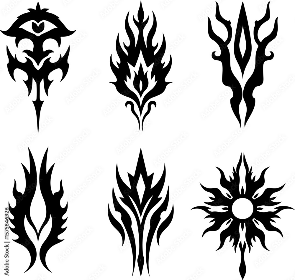 Indian tribal, tattoo, blade, sword, dagger, flame, abstract art bundle