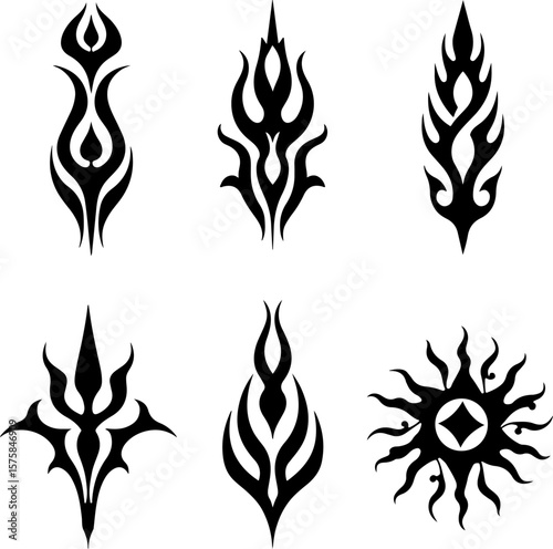 Indian tribal, tattoo, blade, sword, dagger, flame, abstract art bundle