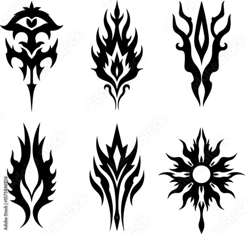 Indian tribal, tattoo, blade, sword, dagger, flame, abstract art bundle
