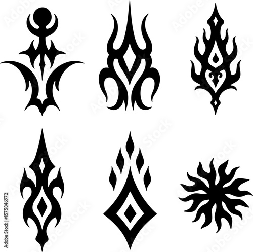 Indian tribal, tattoo, blade, sword, dagger, flame, abstract art bundle