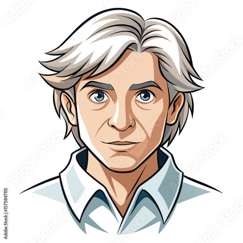 Cartoon portrait of a mature man with gray hair