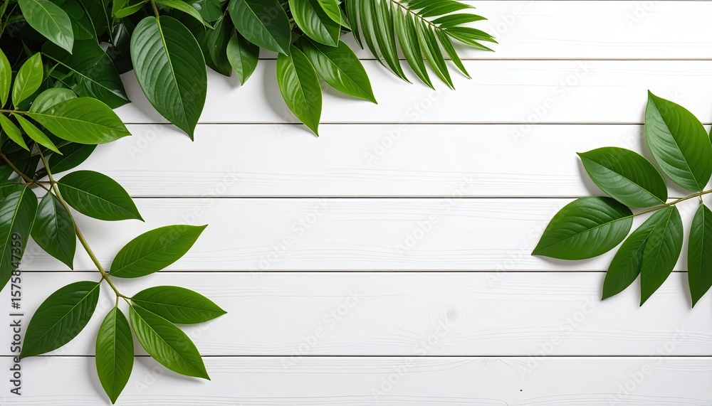 Fresh leaves on white wood Fresh leaves on white wood