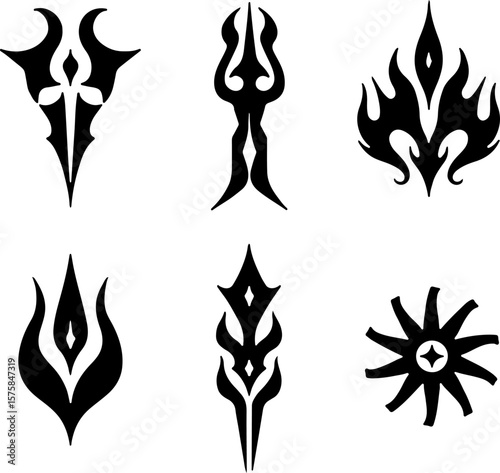 Indian tribal, tattoo, blade, sword, dagger, flame, abstract art bundle