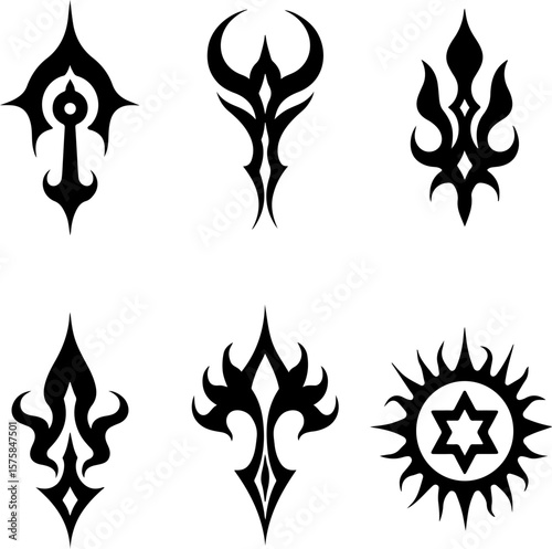 Indian tribal, tattoo, blade, sword, dagger, flame, abstract art bundle