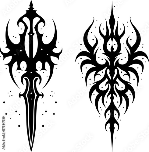 Indian tribal, tattoo, blade, sword, dagger, flame, abstract art bundle