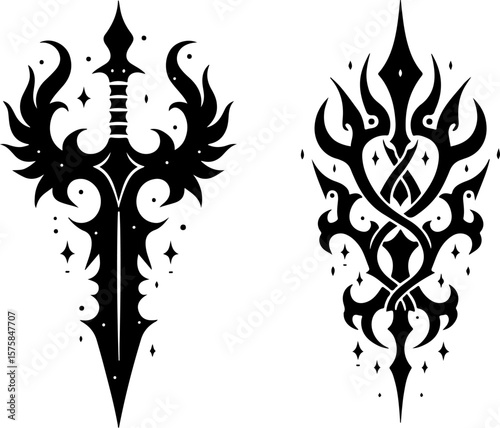 Indian tribal, tattoo, blade, sword, dagger, flame, abstract art bundle