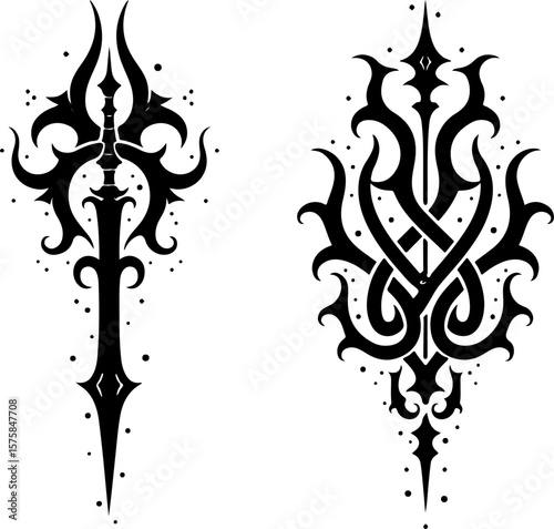 Indian tribal, tattoo, blade, sword, dagger, flame, abstract art bundle