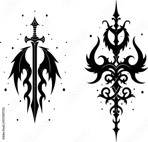 Indian tribal, tattoo, blade, sword, dagger, flame, abstract art bundle