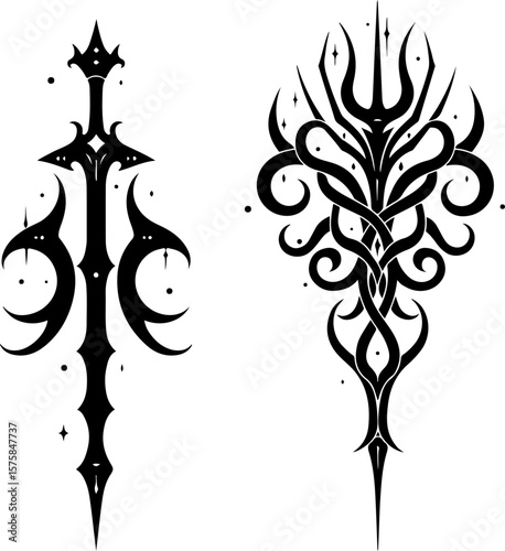 Indian tribal, tattoo, blade, sword, dagger, flame, abstract art bundle