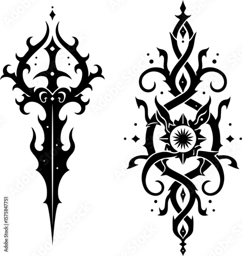 Indian tribal, tattoo, blade, sword, dagger, flame, abstract art bundle