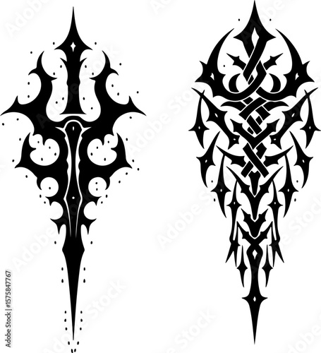 Indian tribal, tattoo, blade, sword, dagger, flame, abstract art bundle