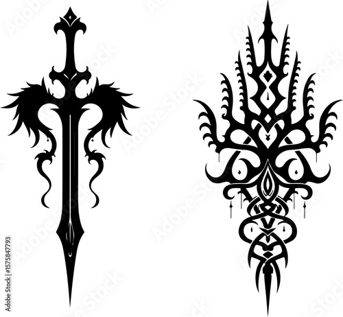 Indian tribal, tattoo, blade, sword, dagger, flame, abstract art bundle