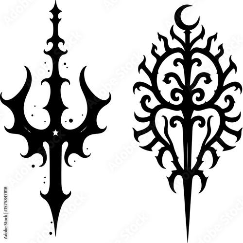 Indian tribal, tattoo, blade, sword, dagger, flame, abstract art bundle