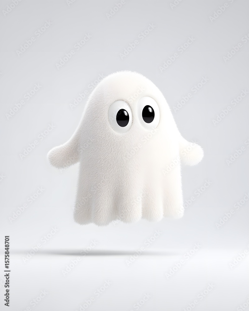 Fototapeta premium 3D Playful Ghost Character with Round Eyes – Halloween Cartoon on White Background