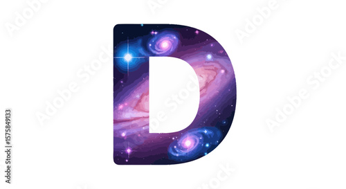 Vector letter d galaxy space stars cosmic alphabet typography design celestial universe astronomy illustration