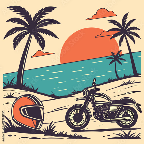 tropical bike beach scene