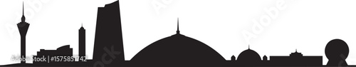 Black silhouette of diverse architectural structures against a white background architecture buildings