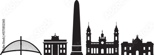 Diverse architectural silhouettes featuring a bridge obelisk and churches architecture