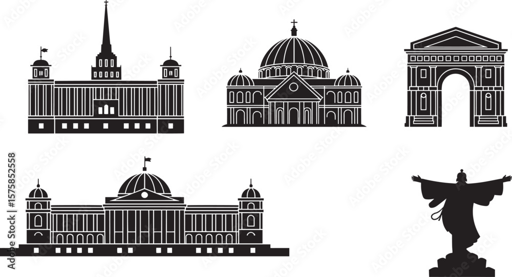 Obraz premium Famous architectural landmarks and a statue architecture building