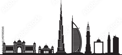 Dubai skyline silhouette with iconic modern architecture and traditional buildings vector