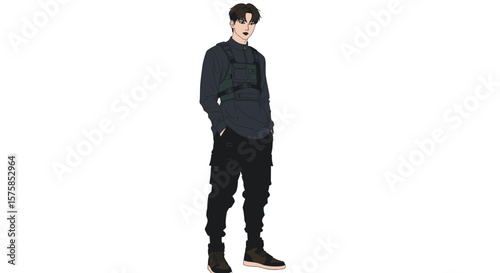 Edgy illustration of fashion show-ready urban style for contemporary brands and street fashion events