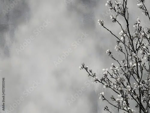 Monochrome Blossom Branches Against Gray Sky Artistic Background