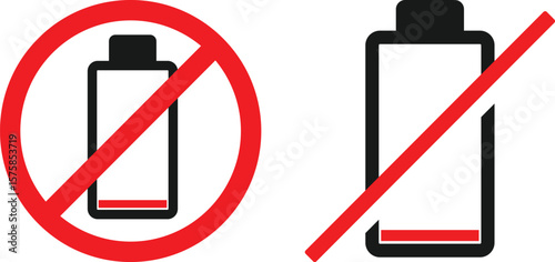 No battery icon set. Set of no battery charge level indicator icon vector illustration. Low charge level, no battery symbol  
