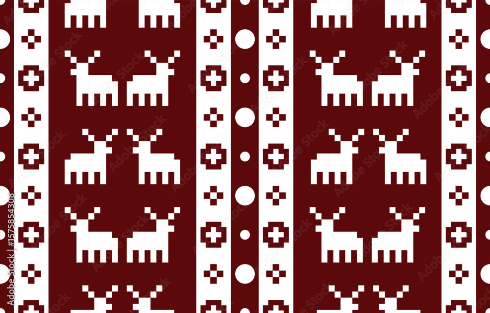 Obraz premium Christmas and New Year green and white seamless pattern, fairytale pixel pattern in white and green with Nordic snowflakes for winter hats, ugly sweaters, jumpers. wallpaper, paper or other design