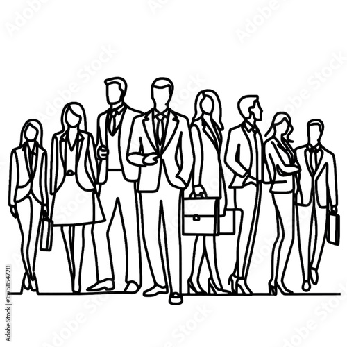 Business team artwork displaying a diverse group of people in suits, showing corporate teamwork, office professionals and leaders for company branding.