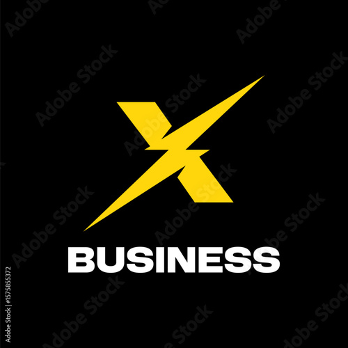 A strong X-shaped logo integrated with a dynamic lightning bolt, creating a striking electric mark perfect for modern branding