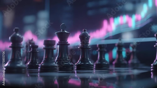 Wallpaper Mural Strategic financial planning represented by chess pieces with market graph backdrop Torontodigital.ca