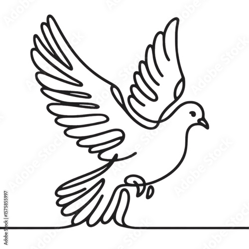 Graceful dove in flight with flowing lines, a simple and elegant design perfect for logos, icons, or minimalist artwork projects.