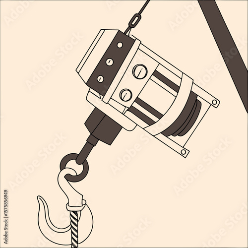 Electric winch with hook and cable in minimal style illustration  