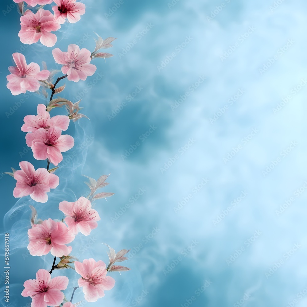 Naklejka premium Pink Blossom Branches Dreamy Sky Background