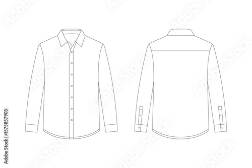 A minimalistic, line art illustration of a Casual shirt template, showing both front and back views. Ideal for fashion design mockups, clothing production, or branding presentations.