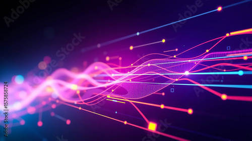 Ai generated image of abstract waves of colorful light create a dynamic digital flow