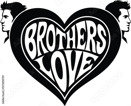 Brothers love vector. Heart symbol. Black color.