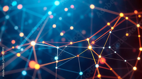 Ai generated image of abstract network of glowing nodes and connections